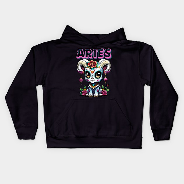 Adorable Sugar Skull Aries Kids Hoodie by Absinthe Society 